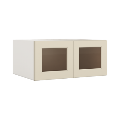 33" Wide Bridge Manhattan Cream Shaker 1-1/4" Overlay Glass Ready Wall Cabinet - Double Door 15" Tall - 24" Deep
