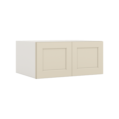 33" Wide Bridge Manhattan Cream Shaker 1-1/4" Overlay Wall Cabinet - Double Door 15" Tall - 24" Deep