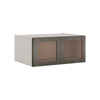 33" Wide Bridge Huntington Cinder Double Shaker Glass Ready Wall Cabinet - Double Door 15" Tall - 24" Deep