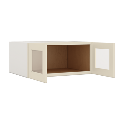 33" Wide Bridge Manhattan Cream Shaker 1-1/4" Overlay Glass Ready Wall Cabinet - Double Door 15" Tall - 24" Deep