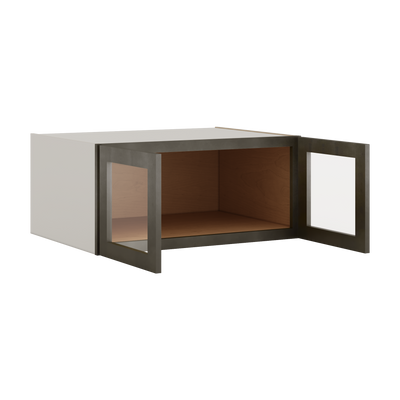 33" Wide Bridge Huntington Cinder Double Shaker Glass Ready Wall Cabinet - Double Door 15" Tall - 24" Deep