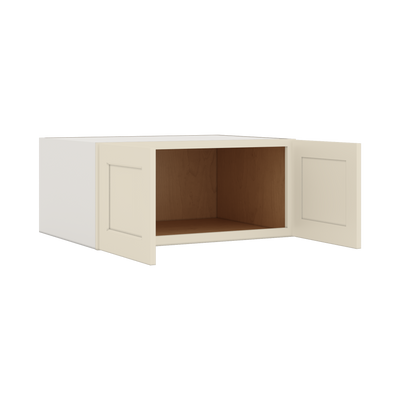 33" Wide Bridge Manhattan Cream Shaker 1-1/4" Overlay Wall Cabinet - Double Door 15" Tall - 24" Deep