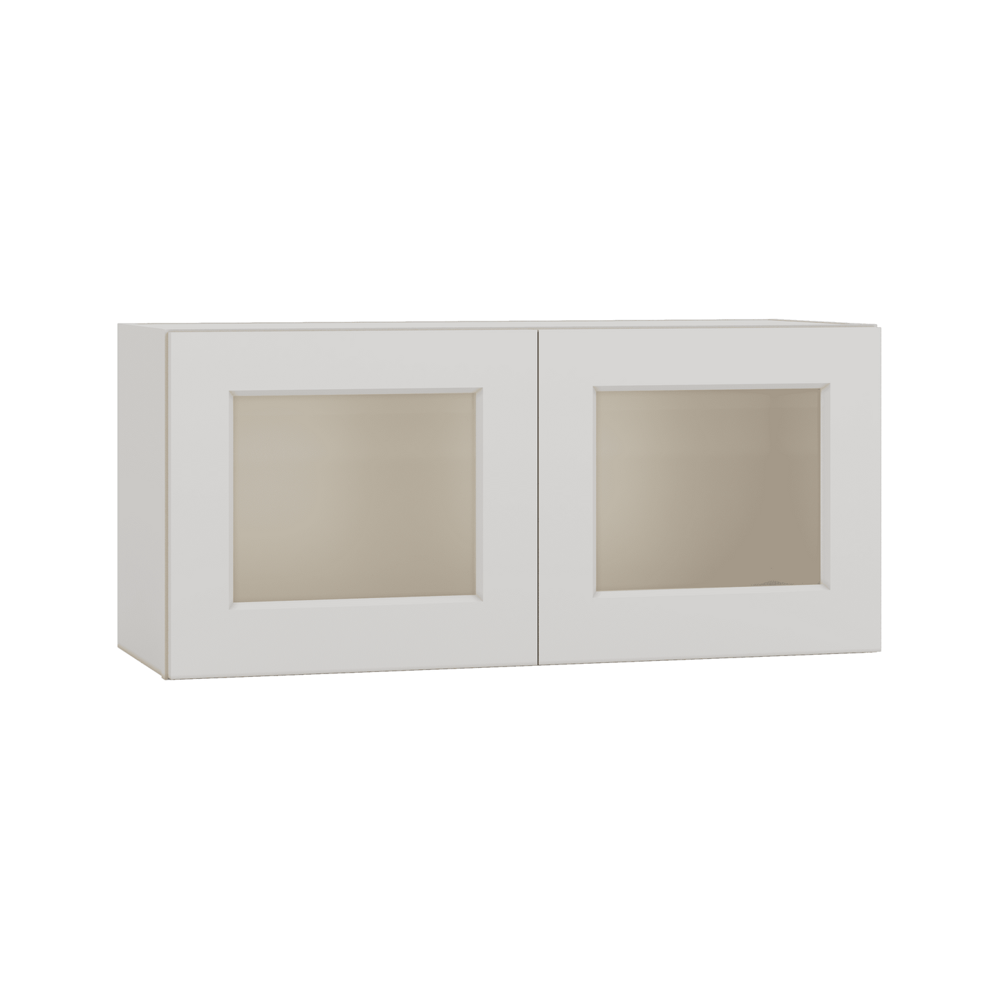 15" Tall 2WS White Shaker Stackable Glass Ready Wall Cabinet - Double Door 24", 27", 30", 33" & 36" Wide