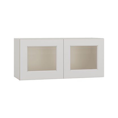 15" Tall 2WS White Shaker Stackable Glass Ready Wall Cabinet - Double Door 24", 27", 30", 33" & 36" Wide