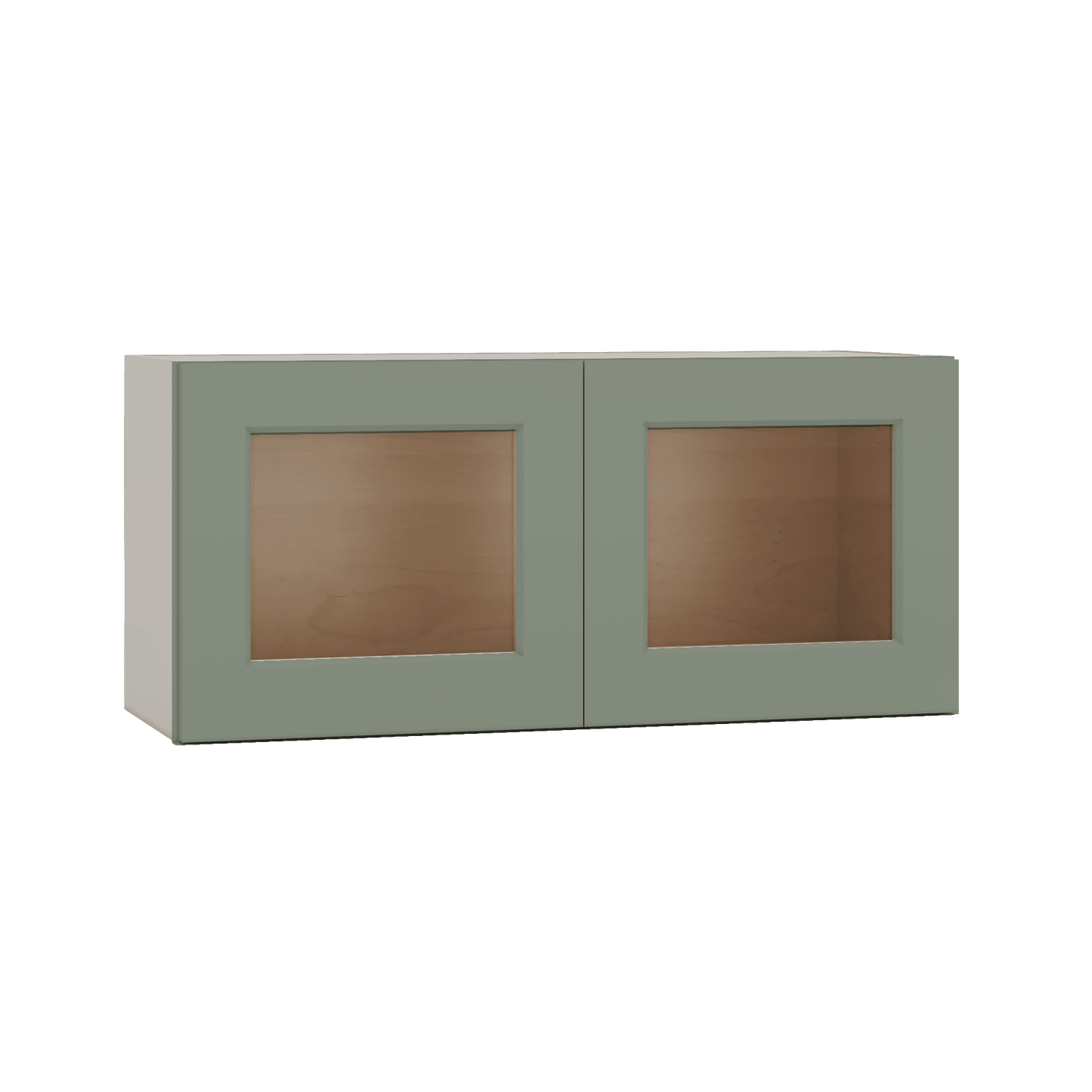 15" Tall Green Shaker Stackable Glass Ready Wall Cabinet - Double Door 24", 27", 30", 33" & 36" Wide