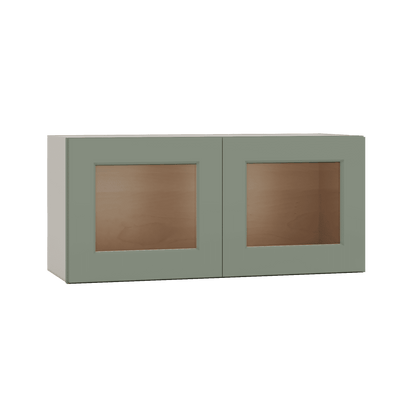 15" Tall Green Shaker Stackable Glass Ready Wall Cabinet - Double Door 24", 27", 30", 33" & 36" Wide