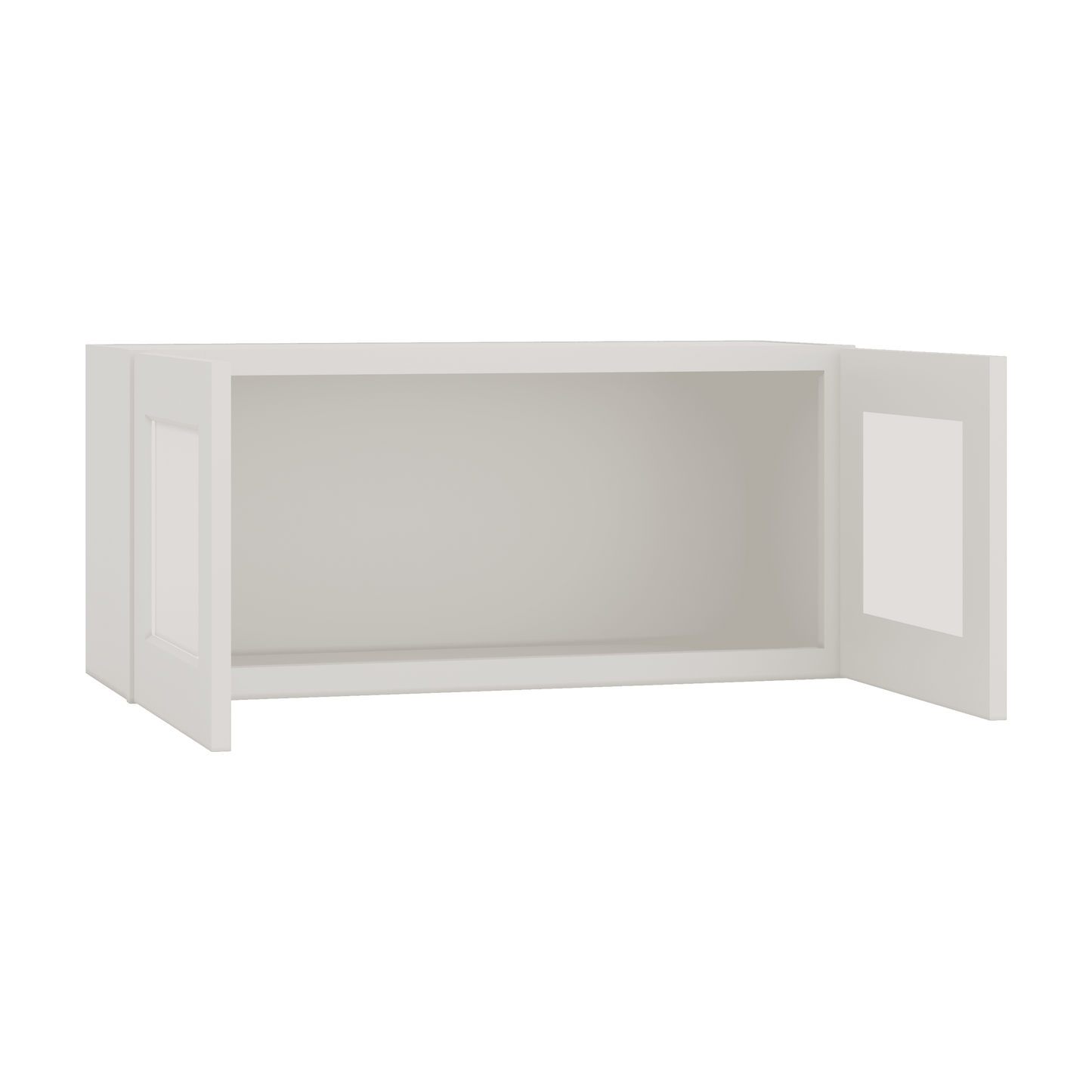15" Tall 2WS White Shaker Stackable Glass Ready Wall Cabinet - Double Door 24", 27", 30", 33" & 36" Wide