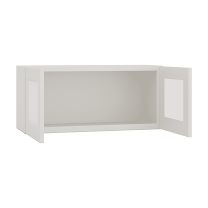 15" Tall 2WS White Shaker Stackable Glass Ready Wall Cabinet - Double Door 24", 27", 30", 33" & 36" Wide
