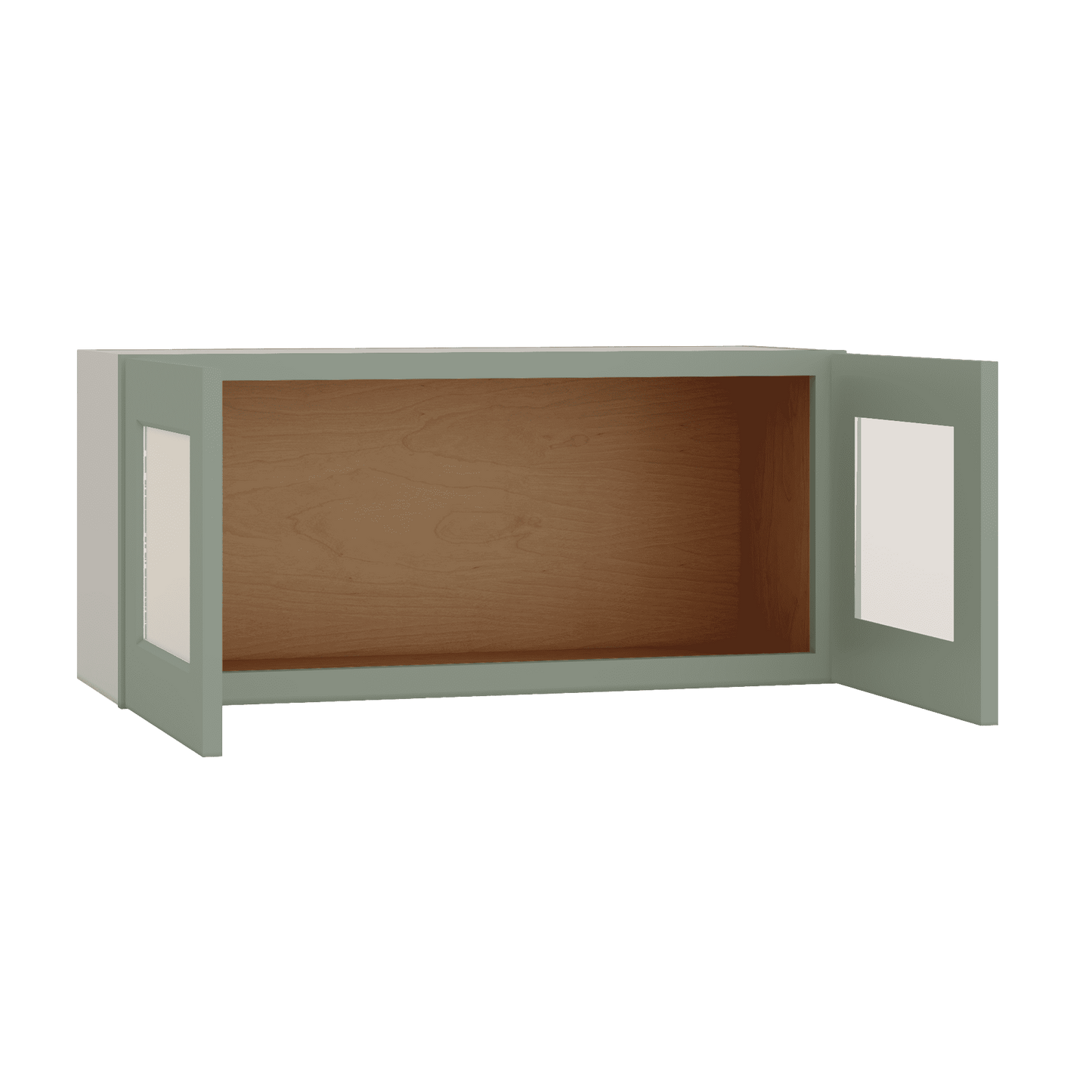 15" Tall Green Shaker Stackable Glass Ready Wall Cabinet - Double Door 24", 27", 30", 33" & 36" Wide