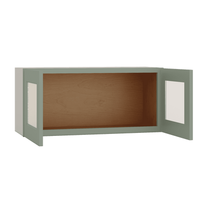 15" Tall Green Shaker Stackable Glass Ready Wall Cabinet - Double Door 24", 27", 30", 33" & 36" Wide