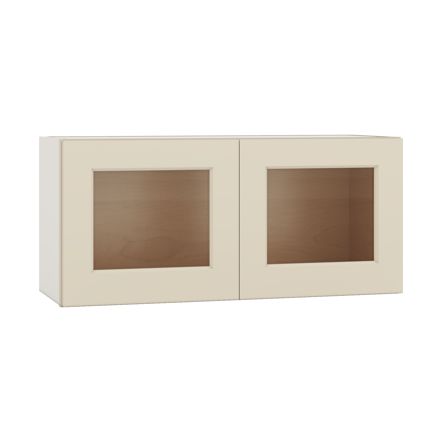 15" Tall Manhattan Cream Shaker Stackable Glass Ready Wall Cabinet - Double Door 24", 27", 30", 33" & 36" Wide