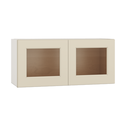 15" Tall Manhattan Cream Shaker Stackable Glass Ready Wall Cabinet - Double Door 24", 27", 30", 33" & 36" Wide
