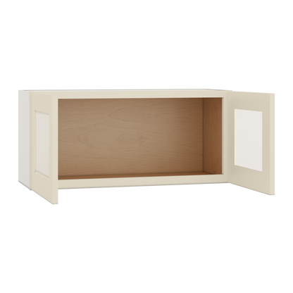 15" Tall Manhattan Cream Shaker Stackable Glass Ready Wall Cabinet - Double Door 24", 27", 30", 33" & 36" Wide