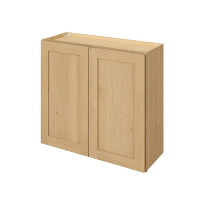 30" Tall Wall Cabinet - Double Door 24", 27", 30", 33", 36", 39" & 42" Wide Sandstone Birch Shaker 1-1/4" Overlay