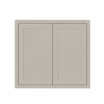 30" Tall Tuscan Gray Inset Shaker Wall Cabinet - Double Door 24", 27", 30", 33" & 36"