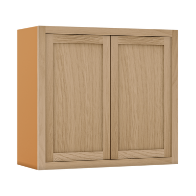 30" Wide Bridge White Oak Inset Shaker Wall Cabinet - Double Door 12", 15", 18", 21"& 24" Tall