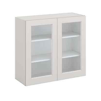 30" Tall 2WS White Shaker 1-1/4" Overlay Glass Ready Wall Cabinet - Double Door 24", 27", 30", 33" & 36" Wide