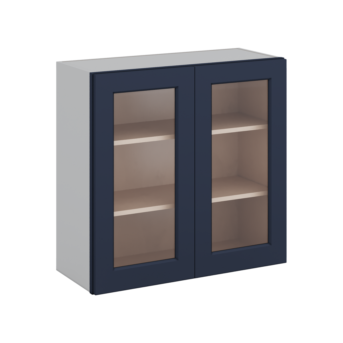30" Tall NB29 Naval Blue Shaker 1-1/4" Overlay Glass Ready Wall Cabinet - Double Door 24", 27", 30", 33" & 36" 42" Wide