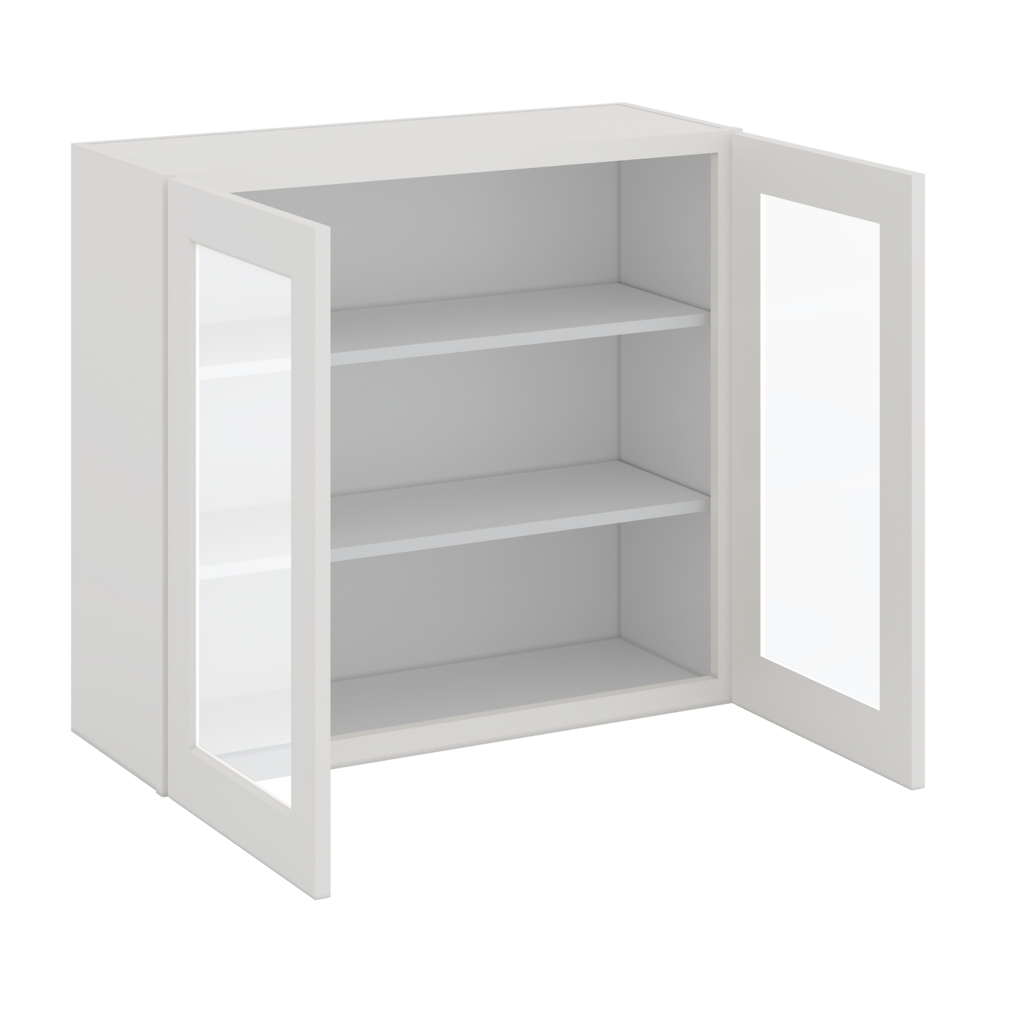 30" Tall 2WS White Shaker 1-1/4" Overlay Glass Ready Wall Cabinet - Double Door 24", 27", 30", 33" & 36" Wide