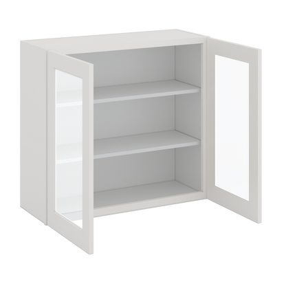 30" Tall 2WS White Shaker 1-1/4" Overlay Glass Ready Wall Cabinet - Double Door 24", 27", 30", 33" & 36" Wide