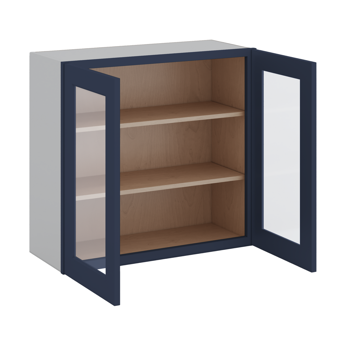 30" Tall NB29 Naval Blue Shaker 1-1/4" Overlay Glass Ready Wall Cabinet - Double Door 24", 27", 30", 33" & 36" 42" Wide