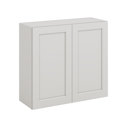 30" Tall 2WS White Shaker 1-1/4" Overlay Wall Cabinet - Double Door 24", 27", 30", 33" & 36" Wide