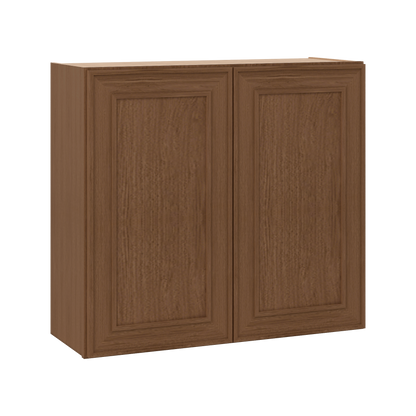 30" Tall Double Door 24", 27", 30", 33" & 36" Elegant Craftsman Mocha Shaker 1-1/4" Overlay Wall Cabinet
