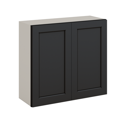 30" Tall 15HNS Hermosa Noir Black Shaker 1-1/4" Overlay Wall Cabinet - Double Door 24", 27", 30", 33" & 36" Wide