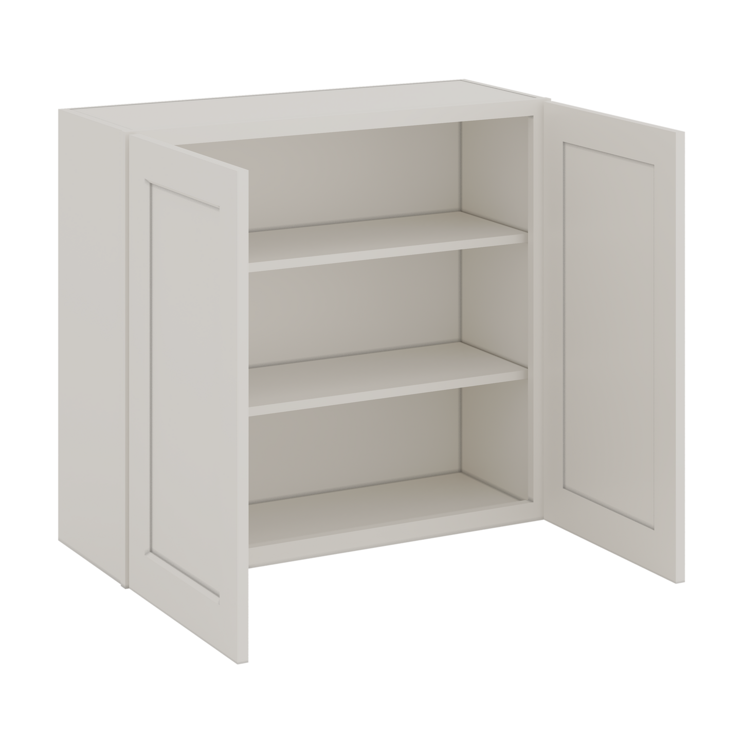 30" Tall 2WS White Shaker 1-1/4" Overlay Wall Cabinet - Double Door 24", 27", 30", 33" & 36" Wide