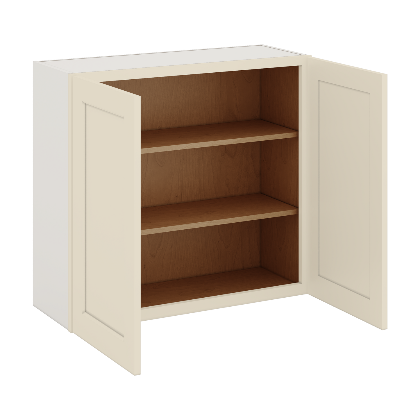 30" Tall Manhattan Cream Shaker 1-1/4" Overlay Wall Cabinet - Double Door 24", 27", 30", 33" & 36" Wide