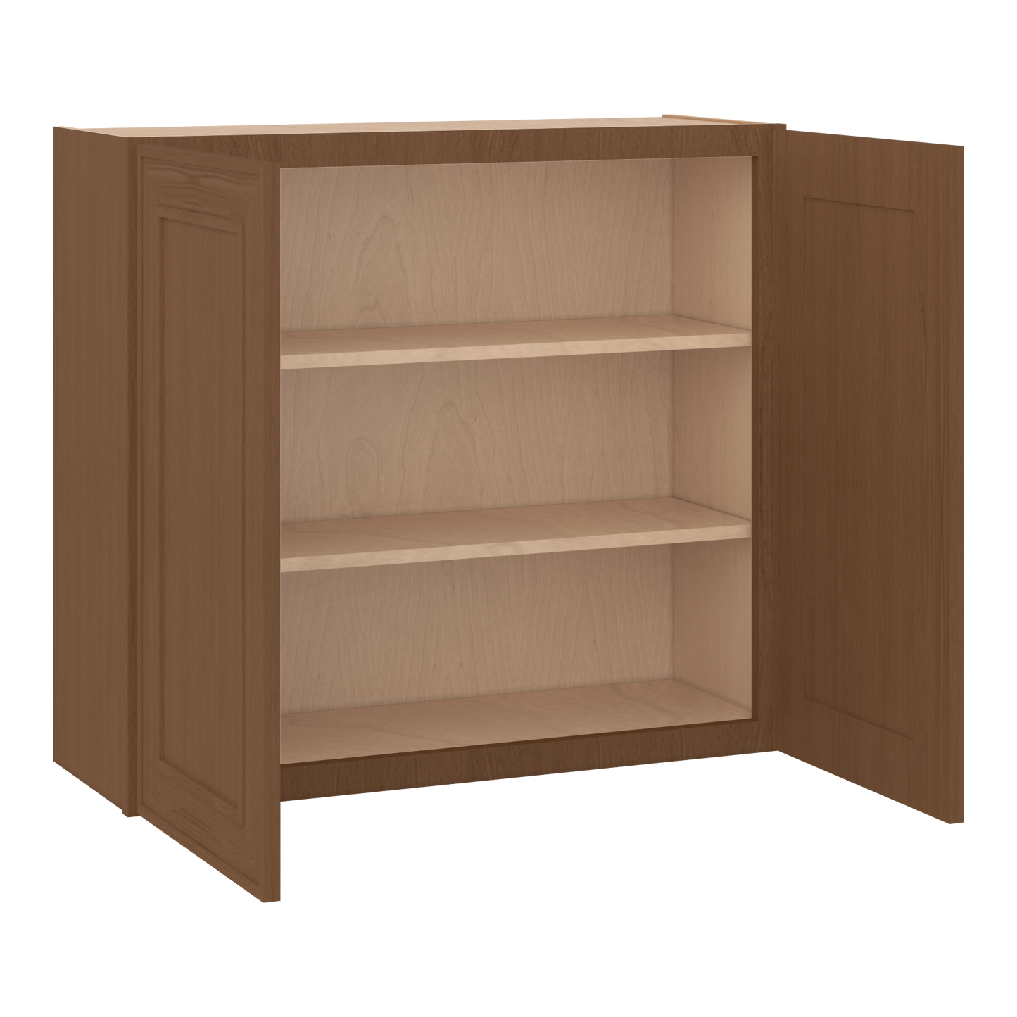 30" Tall Double Door 24", 27", 30", 33" & 36" Elegant Craftsman Mocha Shaker 1-1/4" Overlay Wall Cabinet