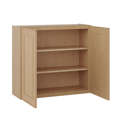 30" Tall Double Door 24", 27", 30", 33" & 36" Elegant Oak Craftsman Shaker 1-1/4" Overlay Wall Cabinet