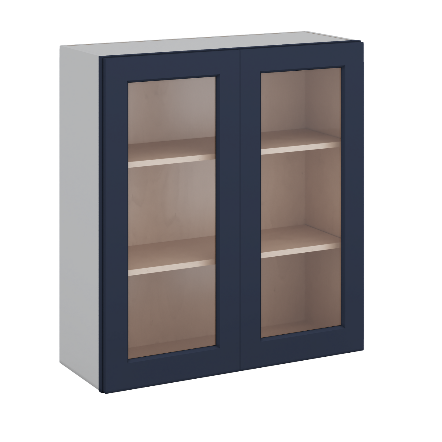 36" Tall NB29- Naval Blue Shaker 1-1/4" Overlay Glass Ready Wall Cabinet - Double Door 24", 27", 30", 33" & 36" Wide