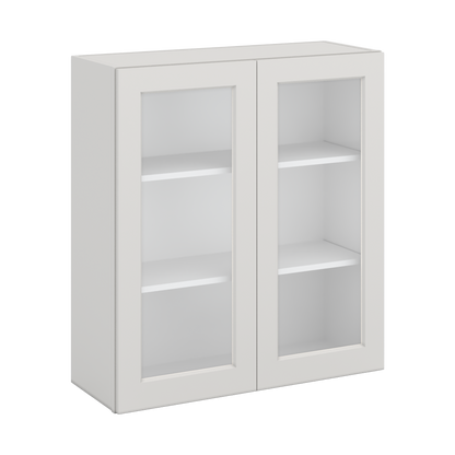 36" Tall 2WS White Shaker 1-1/4" Overlay Glass Ready Wall Cabinet - Double Door 24", 27", 30", 33" & 36" Wide