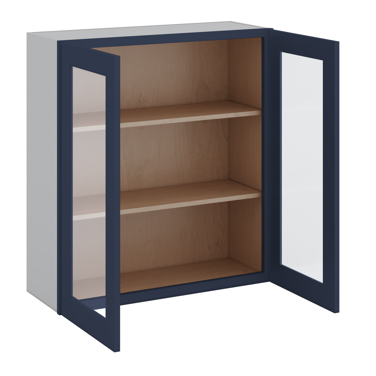 36" Tall NB29- Naval Blue Shaker 1-1/4" Overlay Glass Ready Wall Cabinet - Double Door 24", 27", 30", 33" & 36" Wide