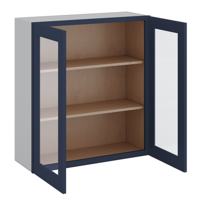 36" Tall NB29- Naval Blue Shaker 1-1/4" Overlay Glass Ready Wall Cabinet - Double Door 24", 27", 30", 33" & 36" Wide