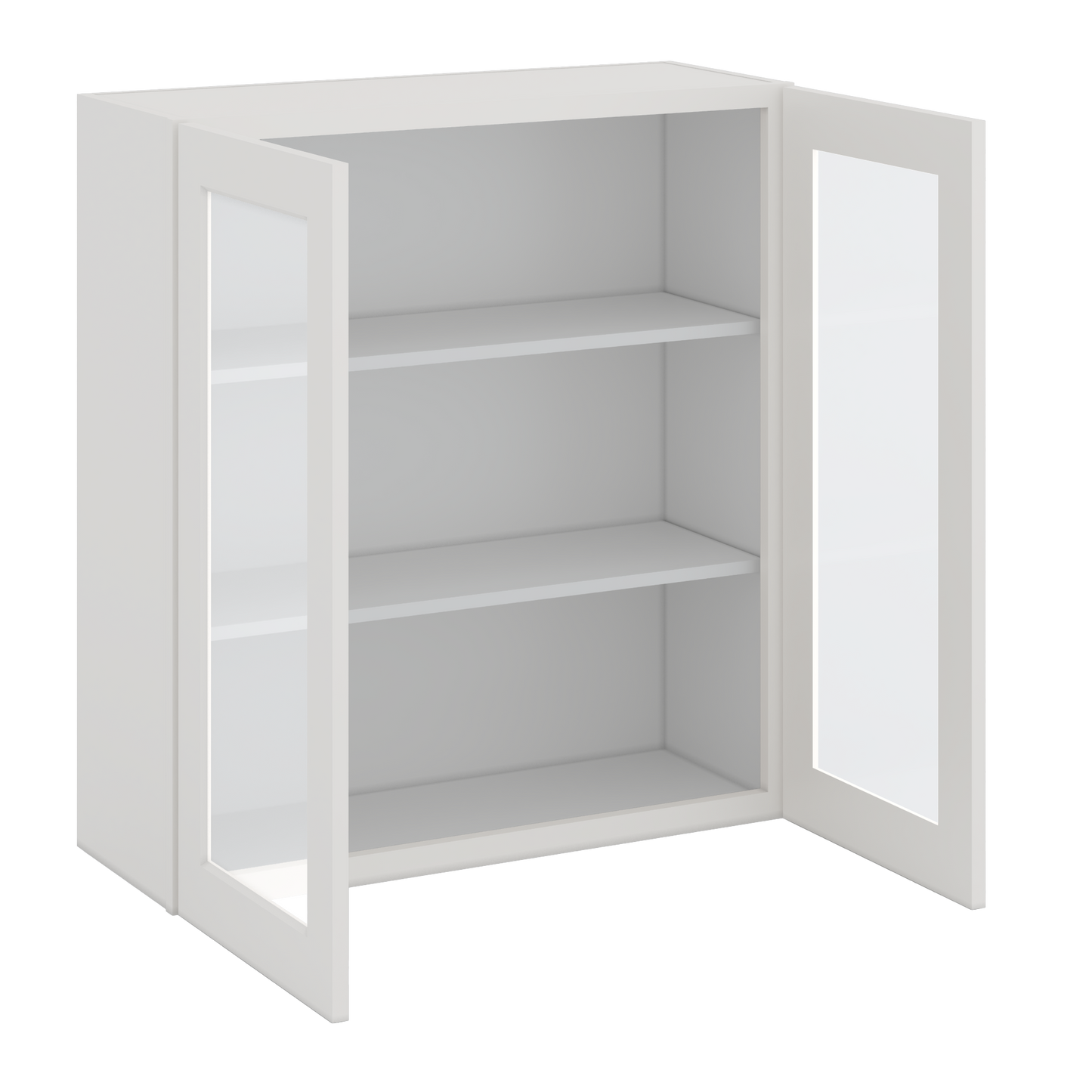 36" Tall 2WS White Shaker 1-1/4" Overlay Glass Ready Wall Cabinet - Double Door 24", 27", 30", 33" & 36" Wide