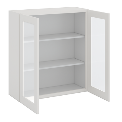 36" Tall 2WS White Shaker 1-1/4" Overlay Glass Ready Wall Cabinet - Double Door 24", 27", 30", 33" & 36" Wide