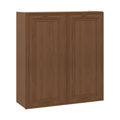 36" Tall Double Door 24", 27", 30", 33" & 36" Wide Mocha Elegant Oak Shaker Wall Cabinet
