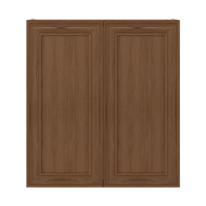 36" Tall Double Door 24", 27", 30", 33" & 36" Wide Mocha Elegant Oak Shaker Wall Cabinet