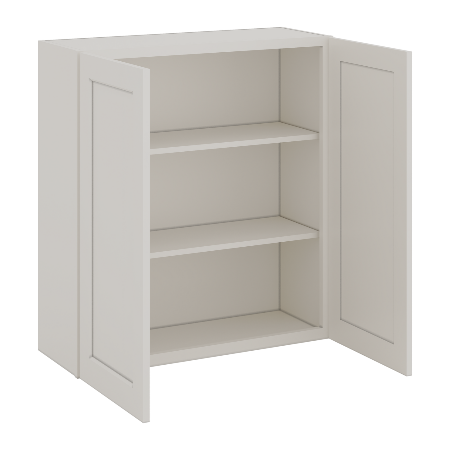 36" Tall 2WS White Shaker 1-1/4" Overlay Wall Cabinet - Double Door 24", 27", 30", 33" & 36" Wide