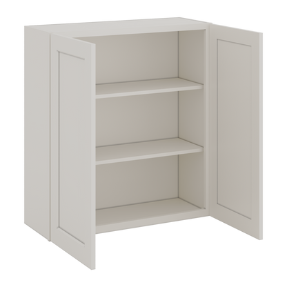 36" Tall 2WS White Shaker 1-1/4" Overlay Wall Cabinet - Double Door 24", 27", 30", 33" & 36" Wide