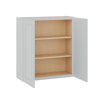 36" Tall Double Door 24", 27", 30", 33" & 36" Wide White Elegant Oak Shaker Wall Cabinet
