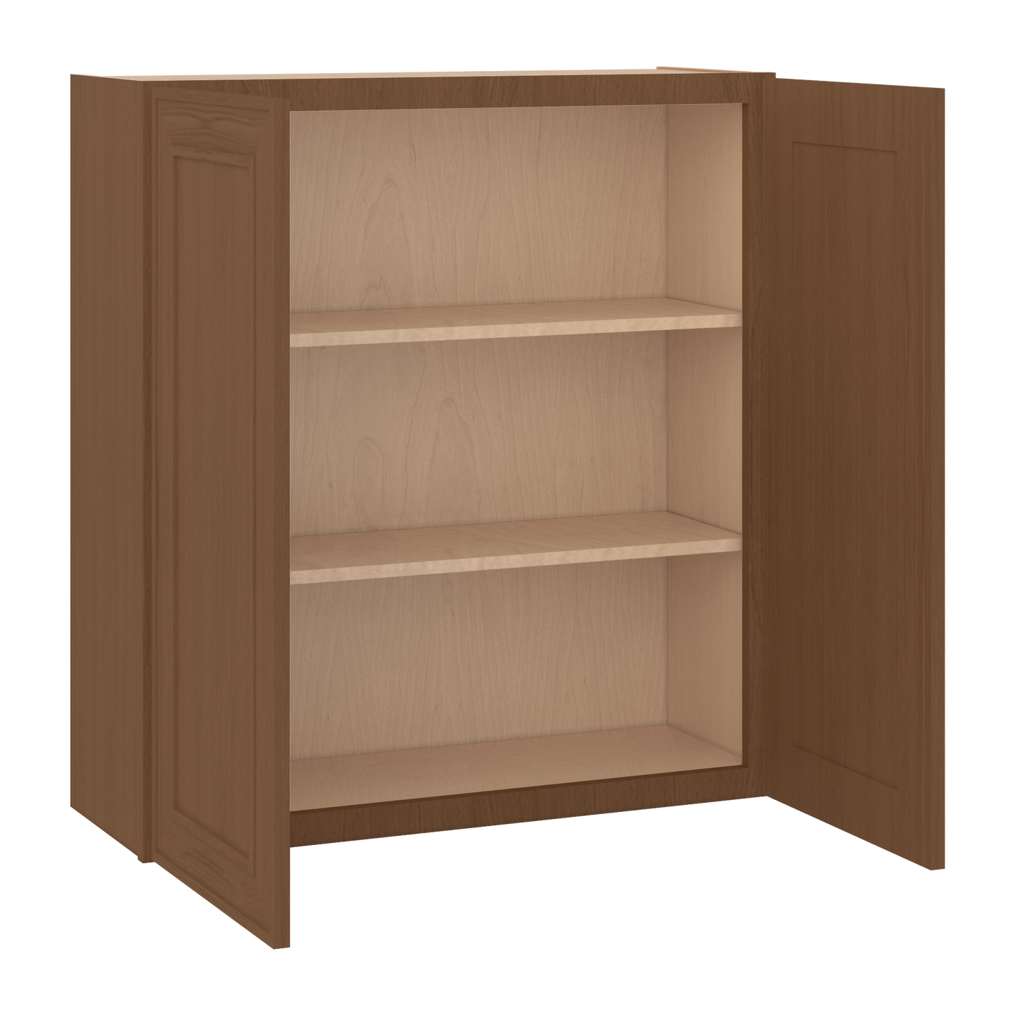 36" Tall Double Door 24", 27", 30", 33" & 36" Wide Mocha Elegant Oak Shaker Wall Cabinet