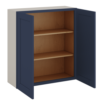 36" Tall 29NB Naval Blue Shaker 1-1/4" Overlay Wall Cabinet - Double Door 24", 27", 30", 33" & 36" 42" Wide