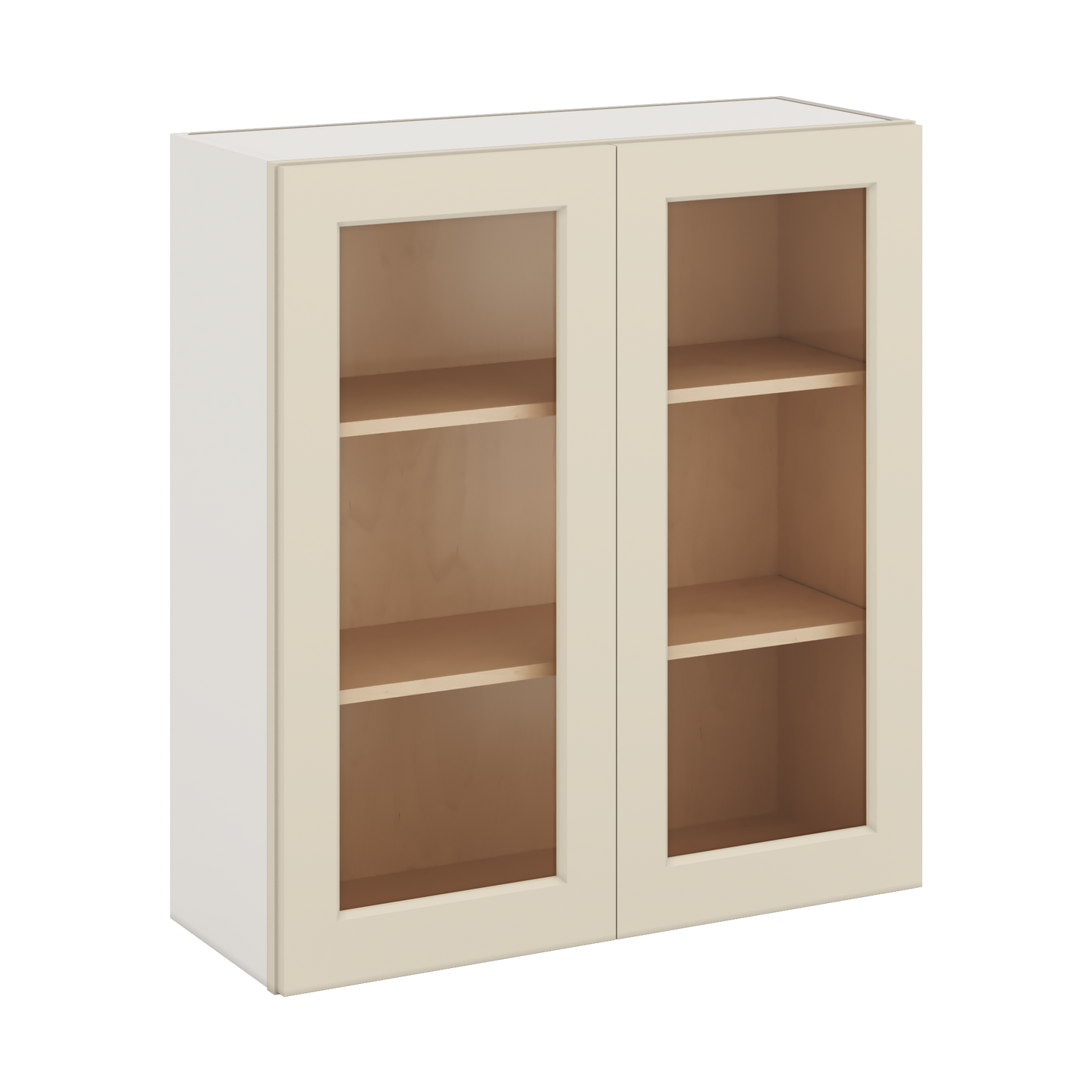 36" Tall Manhattan Cream Shaker 1-1/4" Overlay Glass Ready Wall Cabinet - Double Door 24", 27", 30", 33" & 36" Wide