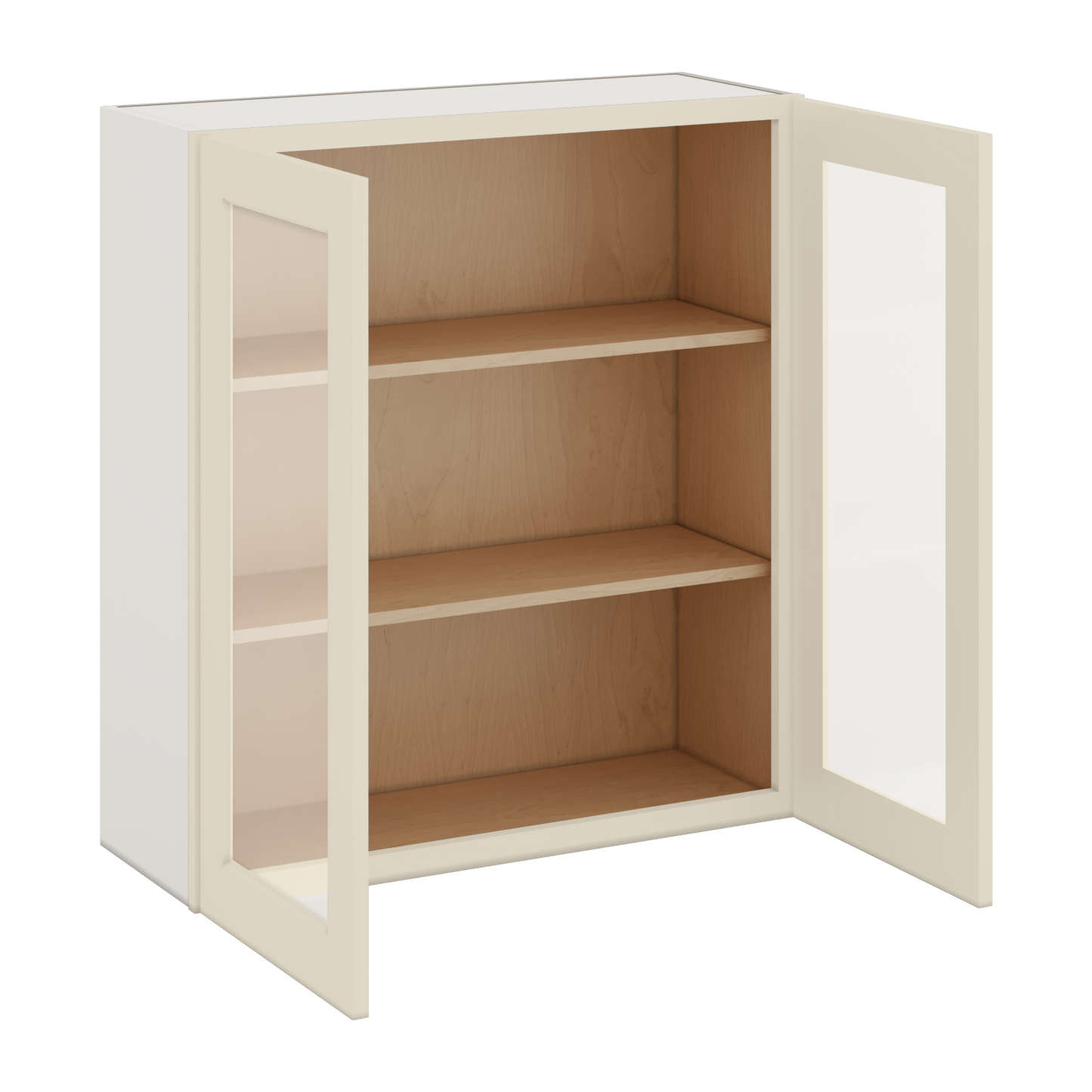 36" Tall Manhattan Cream Shaker 1-1/4" Overlay Glass Ready Wall Cabinet - Double Door 24", 27", 30", 33" & 36" Wide