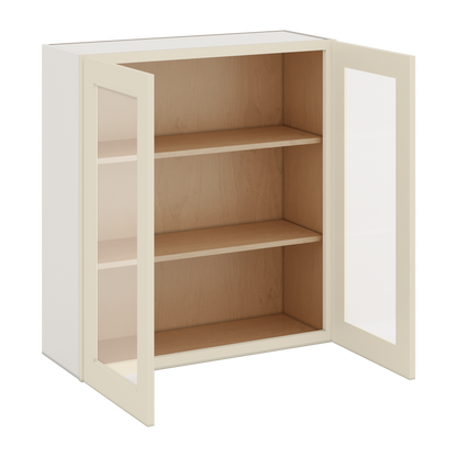 36" Tall Manhattan Cream Shaker 1-1/4" Overlay Glass Ready Wall Cabinet - Double Door 24", 27", 30", 33" & 36" Wide