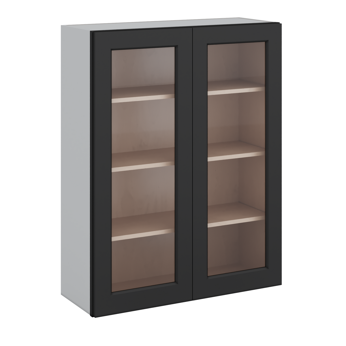 Double Door 24", 27", 30", 33" & 36" - 42" Tall Wall Cabinet Black Shaker 1-1/4" Overlay Glass Ready Wall Cabinet -