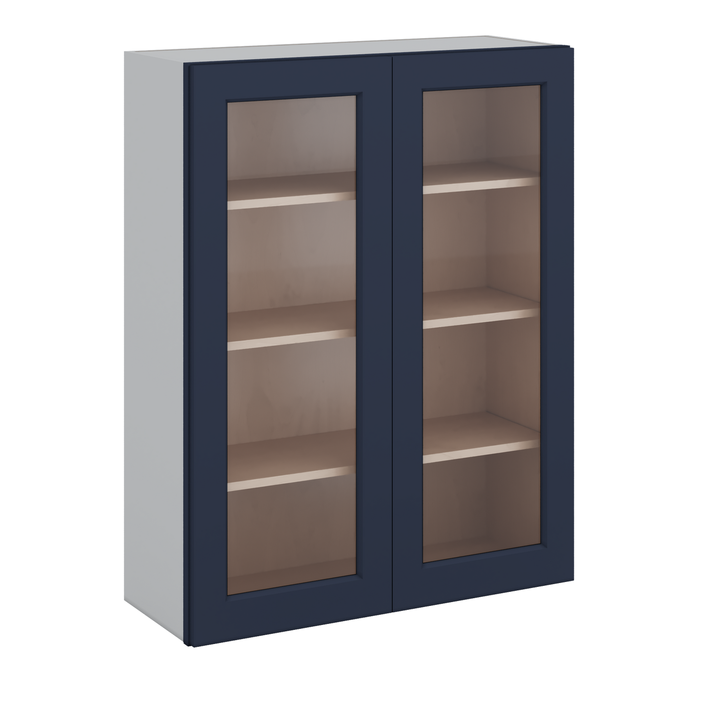 42" Tall NB29 Naval Blue Shaker 1-1/4" Overlay Glass Ready Wall Cabinet - Double Door 24", 27", 30", 33", 36"